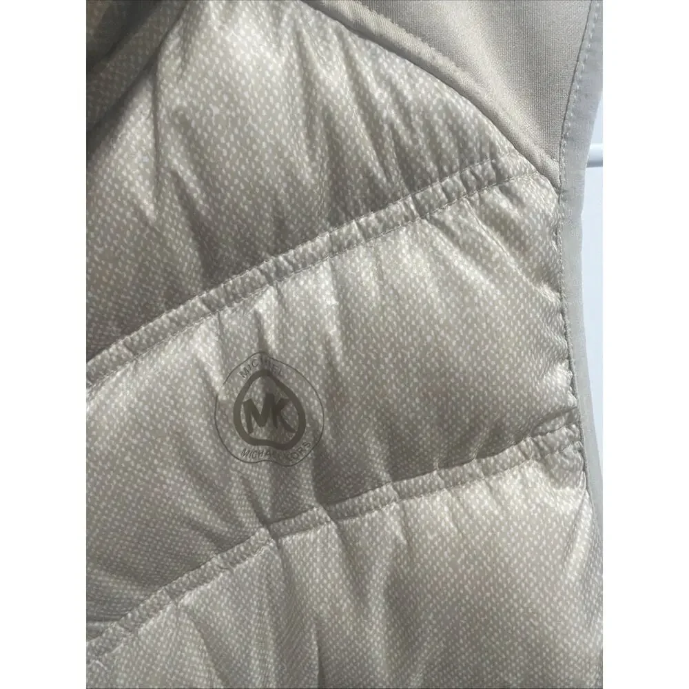 Michael Kors Beige Quilted Logo Puffer Vest Full Zip Pockets Women's M